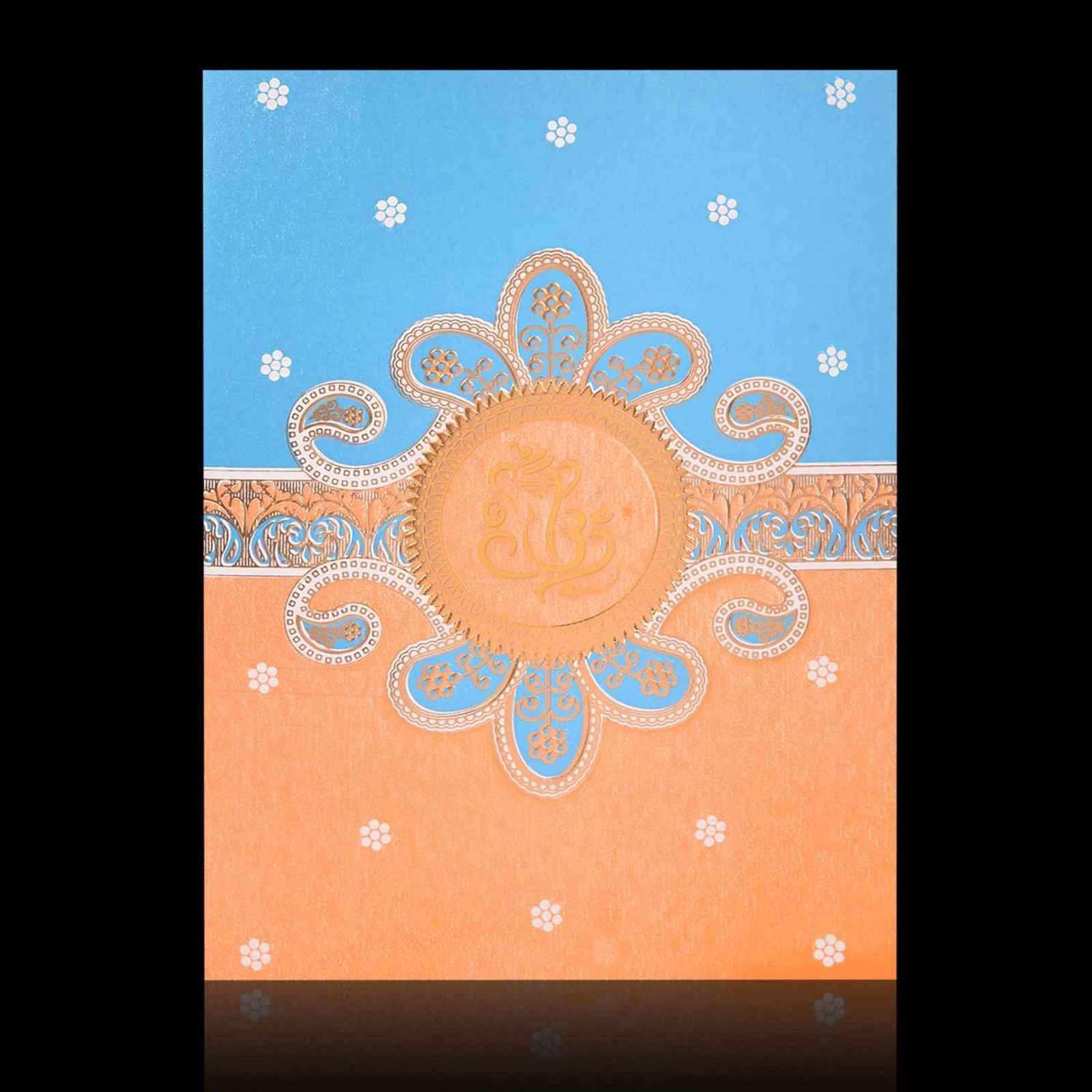 Enchanting Blue With Orange Shading Blossom Theme Wedding Card - KNK2956-3